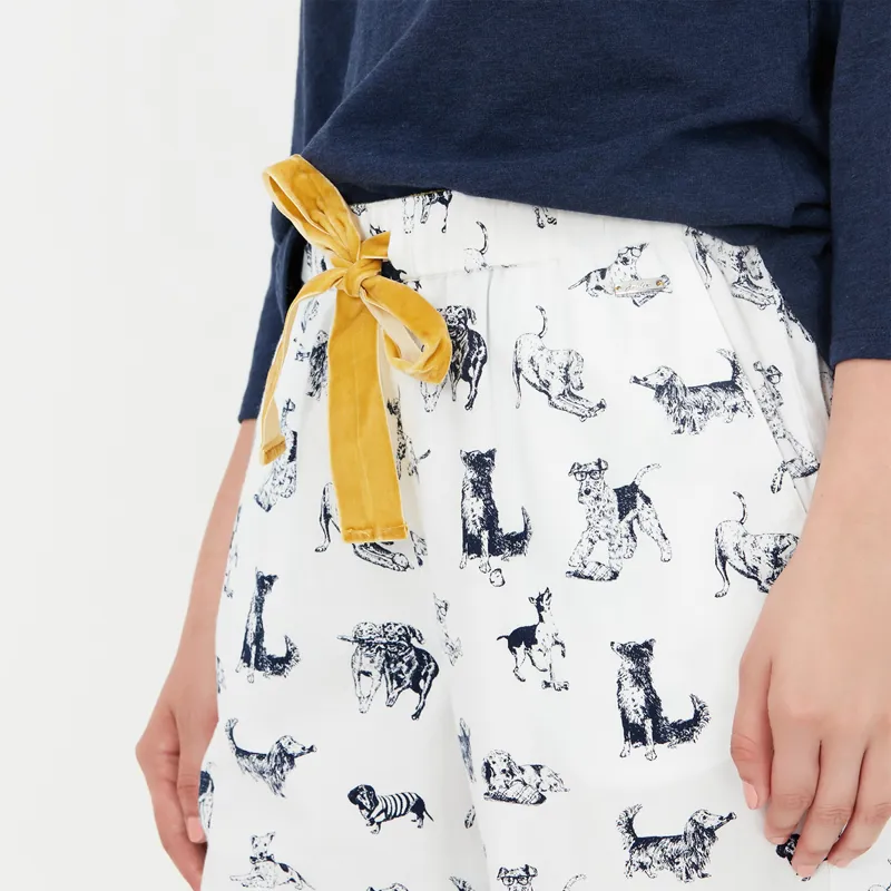 Joules Luna Brushed Cotton Pyjama Bottoms - Cream Play Dogs-2